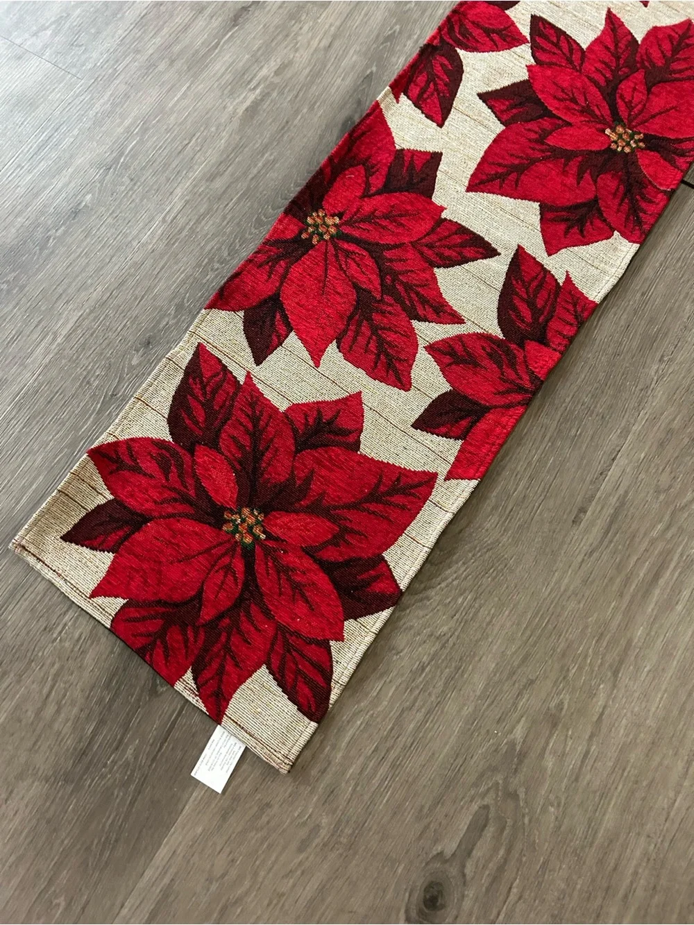 Table Runner Christmas Poinsettia Flower Fabric 70” X 13” cottage holiday